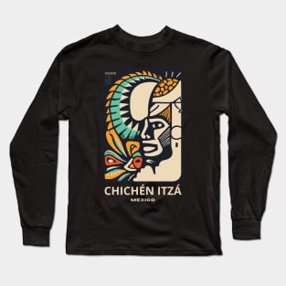 A Vintage Travel Art of Chichén Itzá - Mexico Long Sleeve T-Shirt